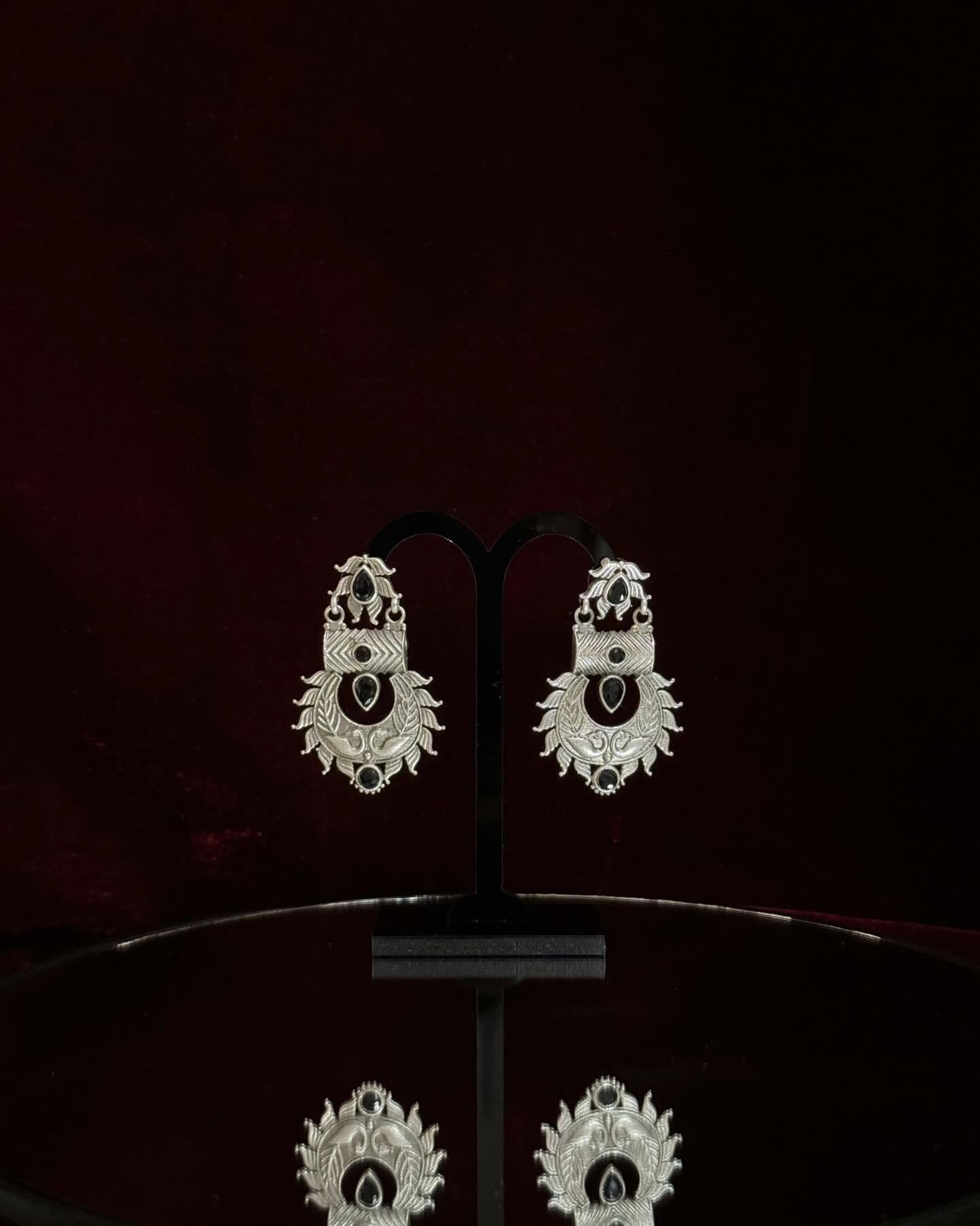 Tribal Sun Shield Earrings (Black Stone)