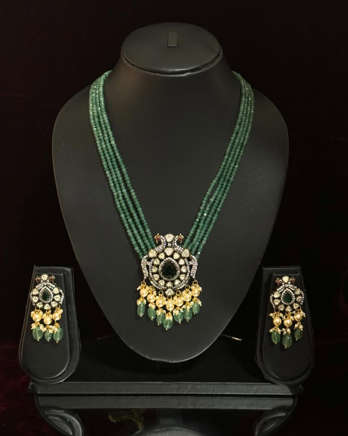 Victorian Finish Onyx Long Necklace Set