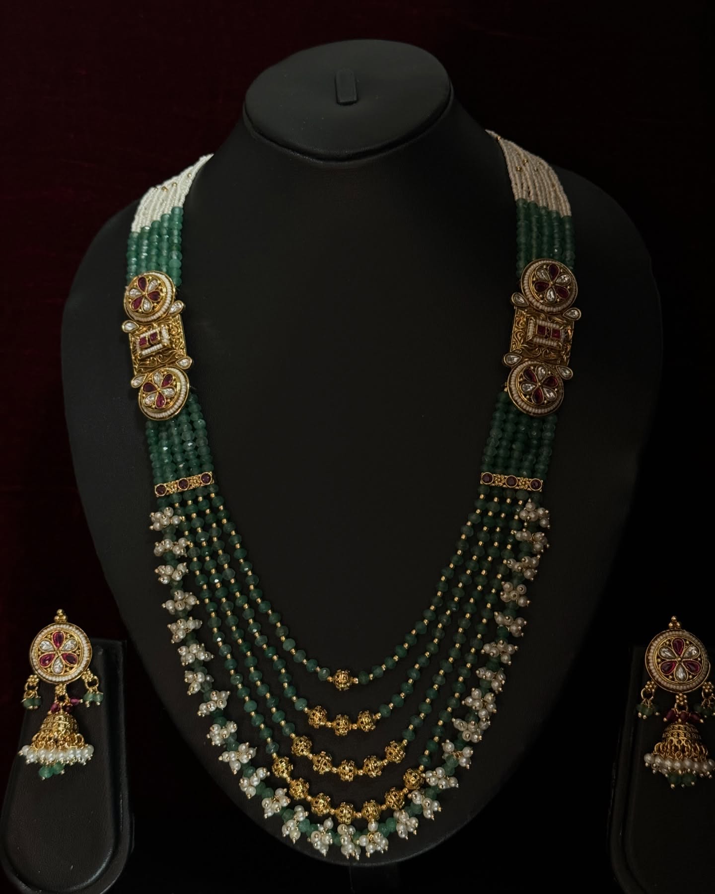 Royal Emerald Multi-Layer Beaded Bridal Necklace Set