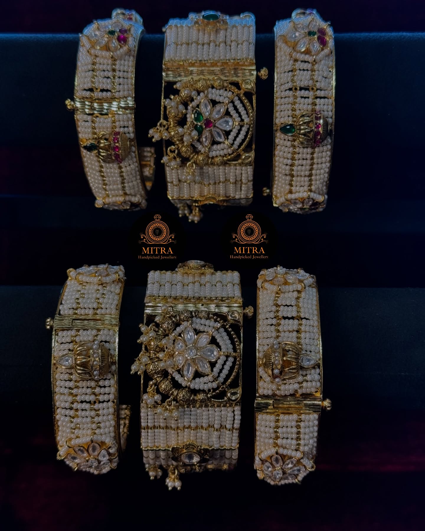 Mitra Ruby Red Pearl Kundan Bangle Set