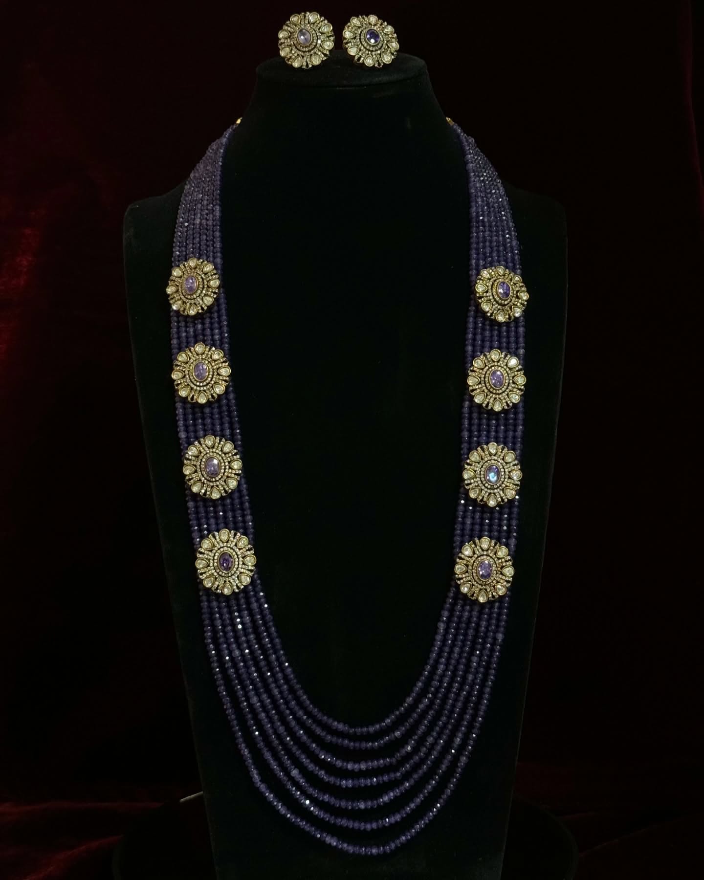Royal Amethyst Multi-Layer Beaded Long Necklace Set