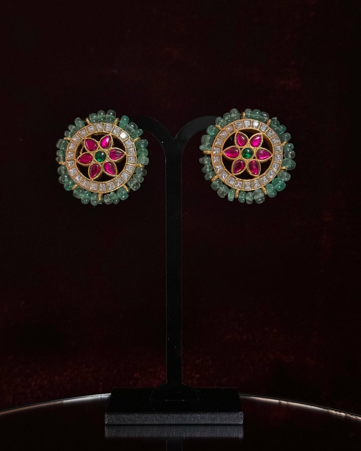 Emerald Floral Jadau Stud Earrings