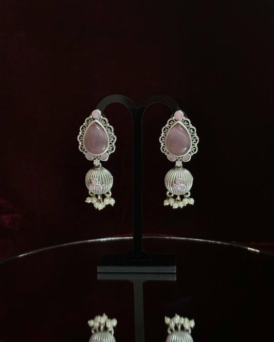 Oxidized Lotus Earrings – Pink