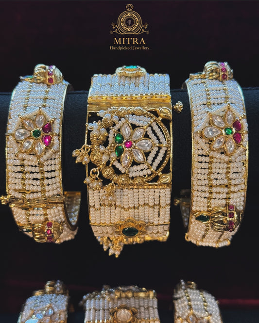 Mitra Ruby Red Pearl Kundan Bangle Set