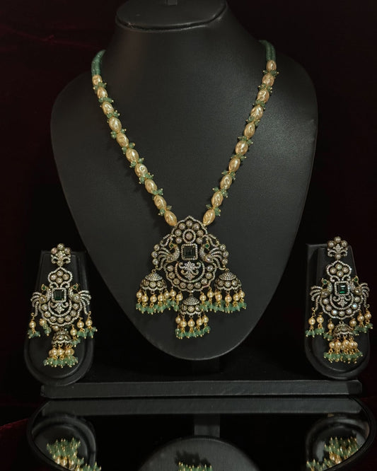Emerald Pearl Polki Bridal Necklace Set