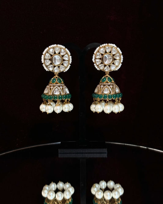 Emerald Moissanite Royal Jhumka Earrings