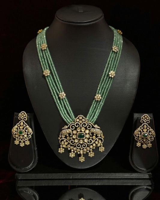 Elephant Motif Jade Beaded Necklace Set