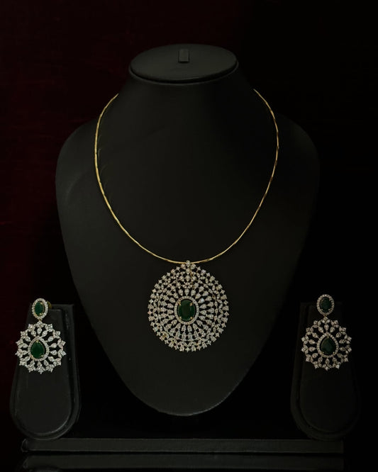 Emerald Halo Pendant Necklace Set