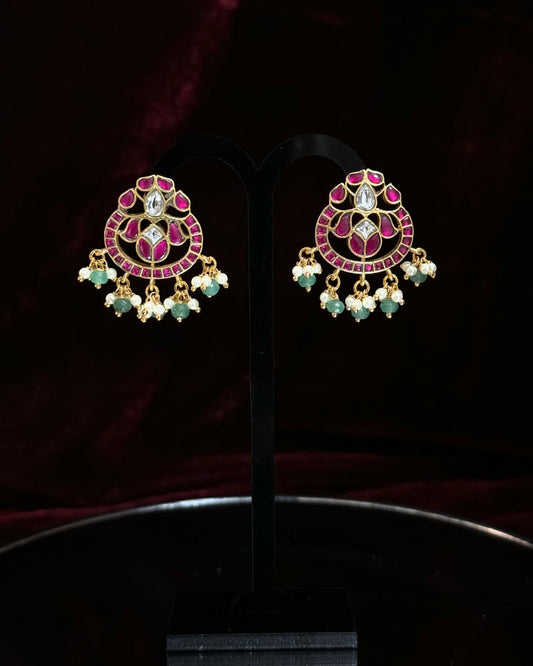 Ruby Crescent Jadau Stud Earrings