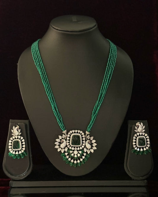 Emerald Peacock Moissanite Necklace Set