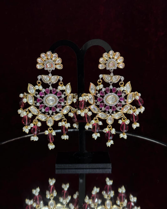 Floral Ruby Moissanite Chandelier Earrings