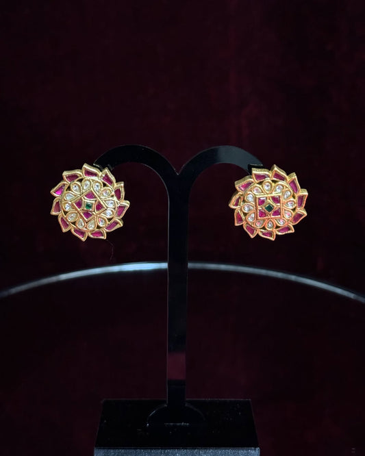 Ruby Lotus Jadau Stud Earrings