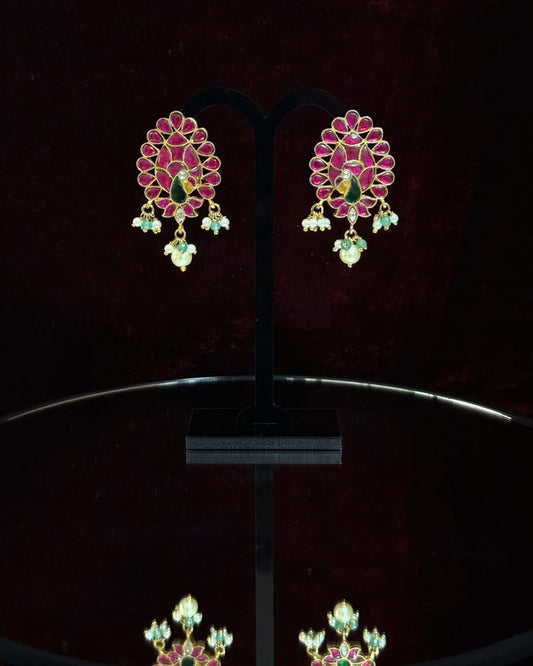 Peacock Ruby Jadau Drop Earrings