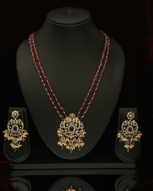 Dual Strand Ruby Bead Necklace Set