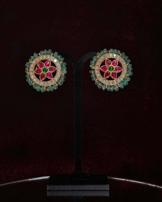 Emerald Floral Jadau Stud Earrings