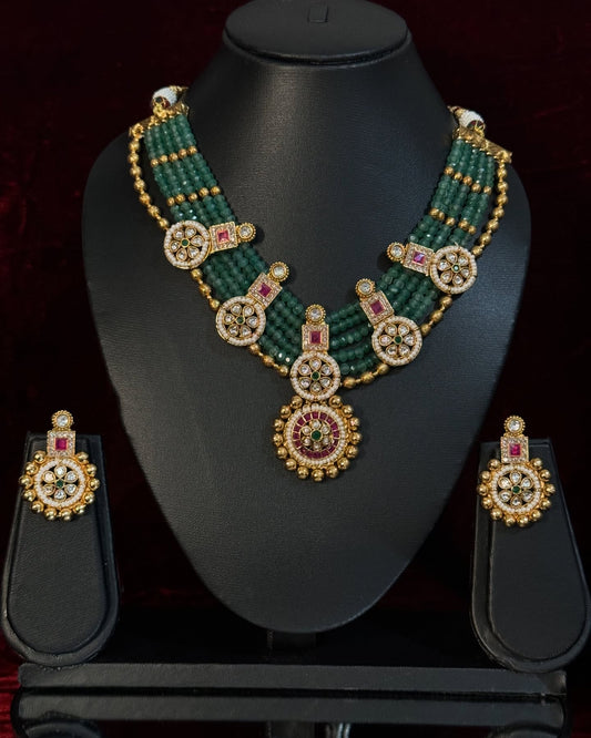 Traditional Jadau Ruby Motif Necklace Set