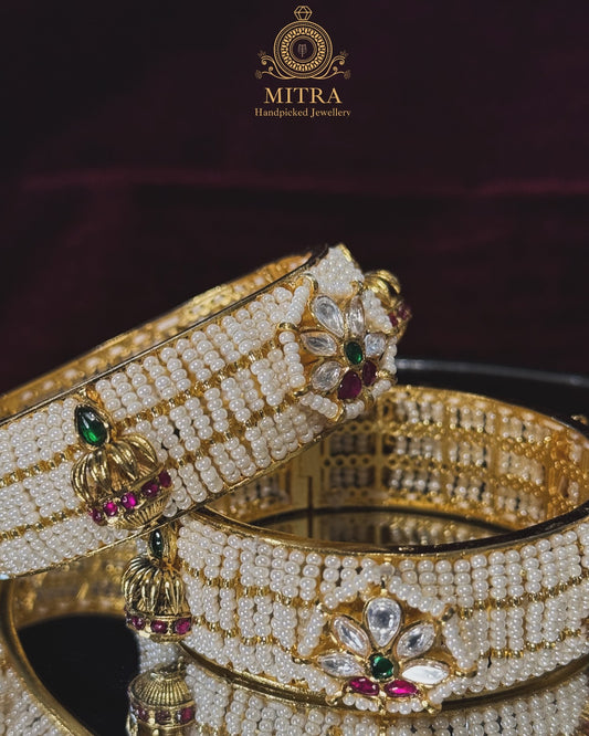 Mitra Ruby Red Pearl Kundan Bangle Set
