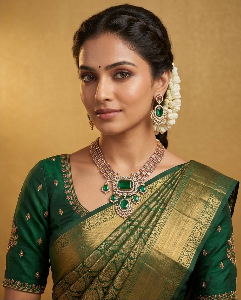 Emerald Pastel Pink CZ Necklace Set