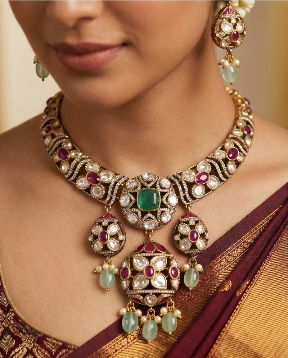 Varnika Ruby Polki Neck Set